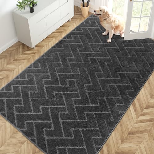 PURRUGS Easy Care Area Rug 4.5ft x 7ft, Non-Slip Machine Washable Door Mat, Stain Resistant Accent Rug for Entry, Hallway, Bedroom, Living Room and Mudroom, Charcoal