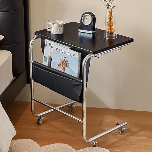 Mesa de centro negra auxiliar en forma de C movible para sala de estar y dormitorio
