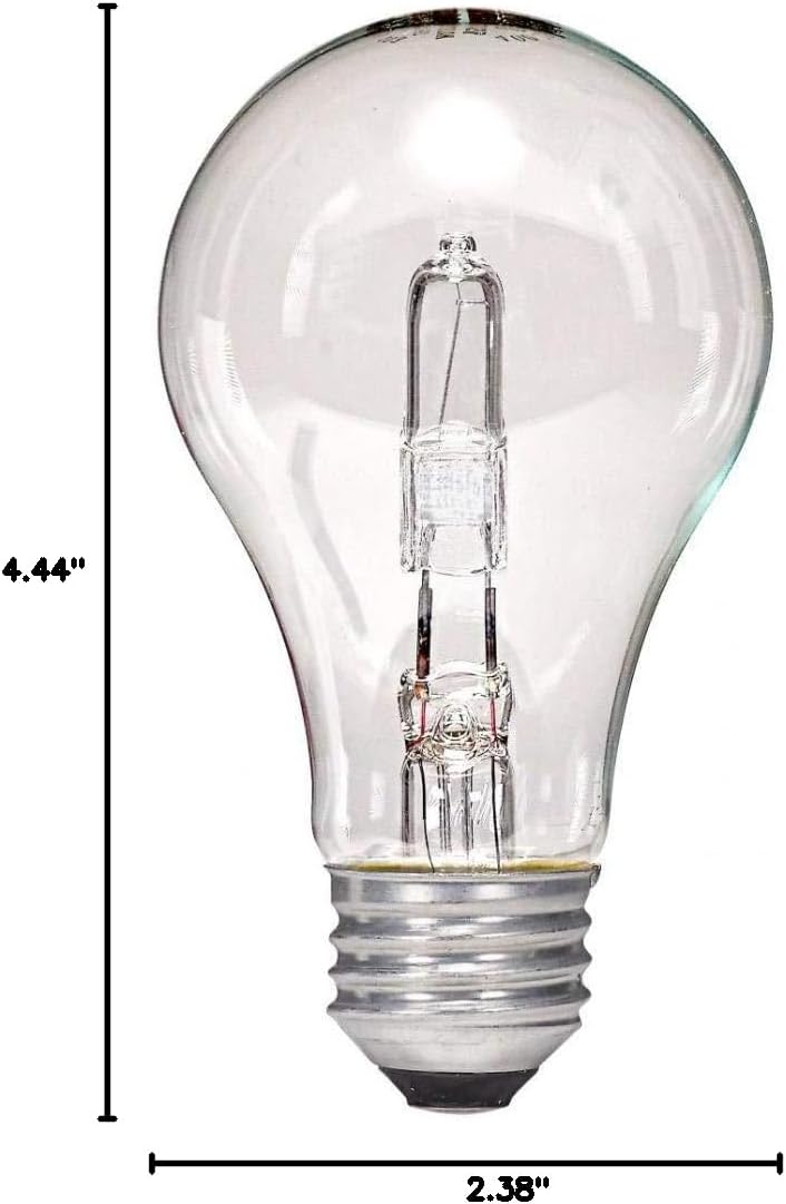 Satco S2402 43 Watt (60 Watt) 750 Lumens A19 Halogen Warm White 3000K Clear Light Bulb, 2-Pack