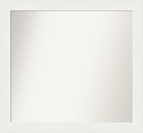 Amanti Art Espejo de baño blanco para sobre el fregadero, 26 x 28 pulgadas, espejo de tocador rectangular estrecho blanco, marco de madera casual