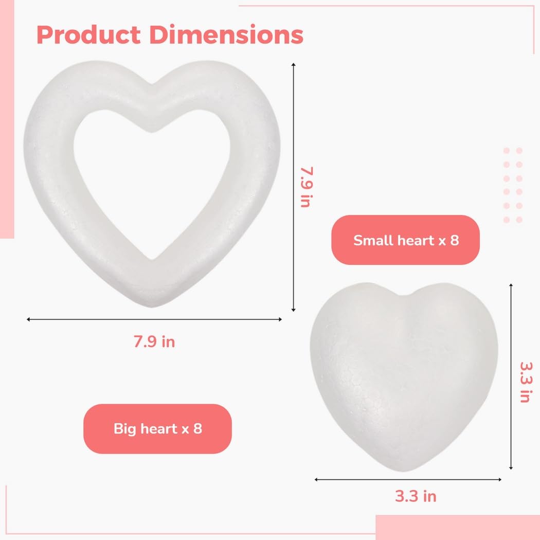 16 cuori bianchi in schiuma per artigianato, ideali per decorazioni fai da te per matrimoni e San Valentino, ghirlande in schiuma per arte personalizzata