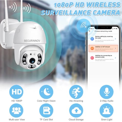 Image of securinnov 5MP WiFi Outdoor PTZ Security Camera | 360 View | Full HD | Color Night Vision | Motion Detection | Two Way Audio | Wireless CCTV Camera for Home with Mobile App V380 Pro (Ptz Camera)