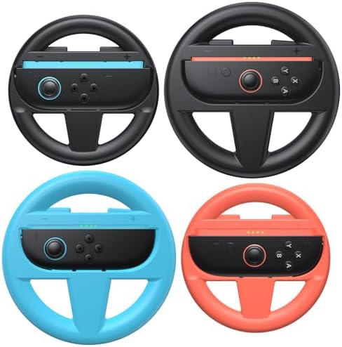 FastSnail Steering Wheels for Nintendo Switch 2 (2025) for Joycons Controller, Racing Wheel for Mario Kart World/for 8 Deluxe Gaming, 4 Packs Switch 2 Grips for Joycon Accessories (Black, Orange and Blue)