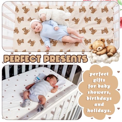 Image of Peryiter 4 Pack Crib Sheets for Baby Brown Bear Baby Bed Sheet Set 52'' x 28 inch Soft Nursery Crib Sheets for Standard Bed Toddler Mattress Nursery Decor Boys Girls Kids