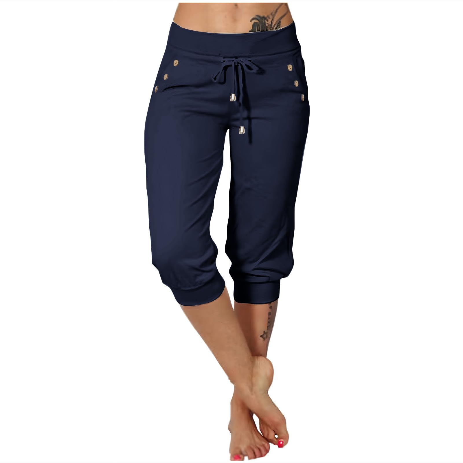 Capris Pants for Women 2026 Sweatpant Cropped Jogger Running Pants Lounge Loose Fit Drawstring Waist with Side Pockets — view 21