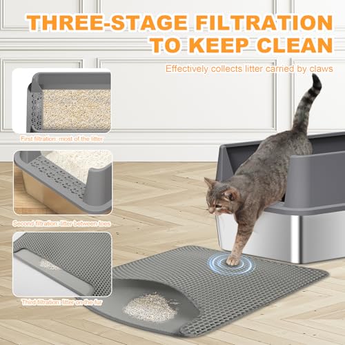 Image of Stainless Steel Cat Litter Box with Lid XL Metal Extra Large Litter Box with High Sides, Big Cat Litter Pan Include Scoop & Mat Easy to Clean, Non Stick, No Smell, Anti-Urine Leakage (Dark Gray)