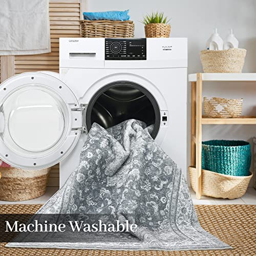 Caromio Machine Washable Area Rug Oho Persian Tribal Area Rugs Stain & Water Resistant Small Rug Carpet Low-Pile Non-Slip Vintage Area Rug For Living Room Bedroom Kitchen, 3' X 5' Dark Grey #TOP3