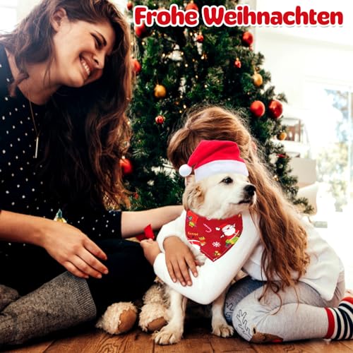Scettar 2 Stücke Weihnachten Haustier Bandana Schal und 2 Stücke Weihnachtsmütze,Weihnachten Haustier Kostüm,Hund Halstuch für Kleine Mittelgroße Große Hunde Katzen