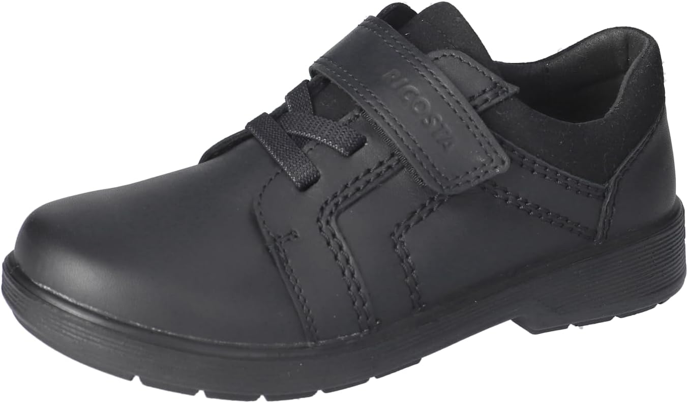 RICOSTA George Boys' School Shoes Black Leather Suede Riptape Medium Fit