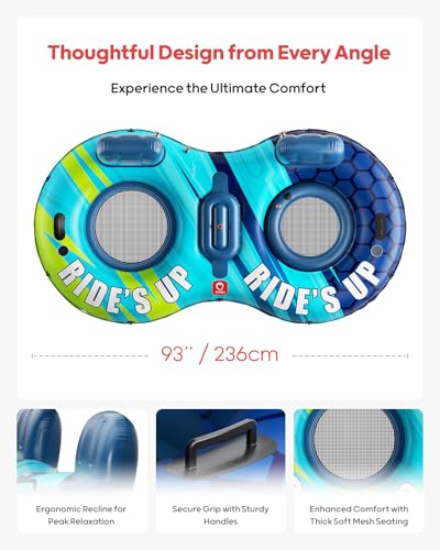 image for QPAU Inflatable Double River Tube, 2 Person 660lb Capacity, Puncture-R