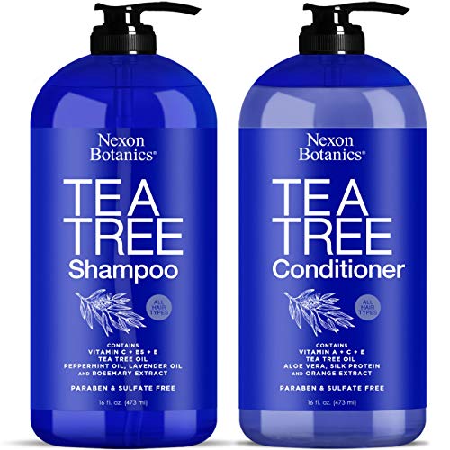 Nexon Botanics Tea Tree Shampoo and Conditioner Set 16 fl oz each - Special Combo for Itchy, Dry Scalp and Hair Dandruff - Sulfate and Paraben Free - Contains Pure, Natural Essential Oils
