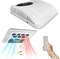 Treeligo Ar condicionado de 12 V CA ultra silencioso, unidade de telhado não conduzida de fácil instalação, bomba de calor e resfriamento rápido para trailers, trailers e trailers de viagem, branco