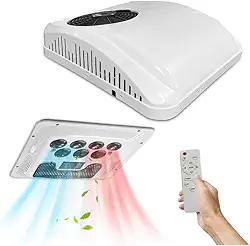 Treeligo Ar condicionado de 12 V CA ultra silencioso, unidade de telhado não conduzida de fácil instalação, bomba de calor e resfriamento rápido para trailers, trailers e trailers de viagem, branco