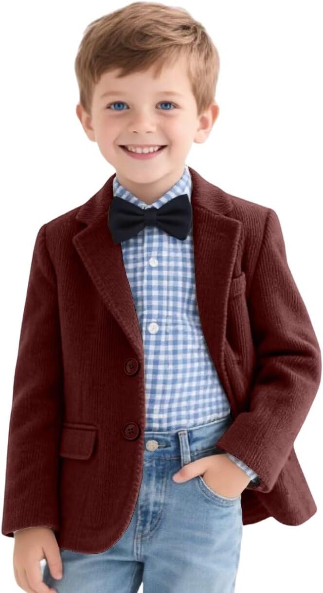 Retro Corduroy Boys Suit Jacket Slim Fit Blazers Set Suits Separates Wedding Tux Prom Corduroy Sport Coat for Boy Kids