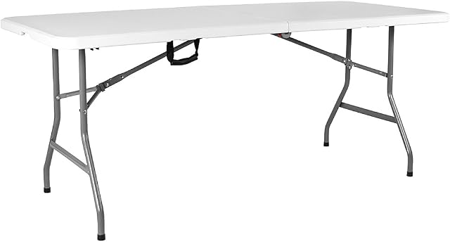 Home Vida Folding Table 6ft Heavy Duty Extra Strength Camping Buffet Wedding Market Garden Party Car Boot Stall Picnic Trestle Indoor Outdoor Foldaway Carry Handle