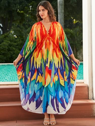 Image of sunforyou Kaftan Dresses for Women Stylish Caftans Plus Size Beach Cover up Soft Loungewear