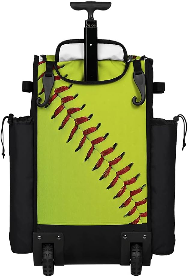 Boombah Rolling Superpack Baseball/Softball Gear Bag - 23-1/2" x 13-1/2" x 9-1/2" - Softball Homerun Optic Yellow/Black/Red - Telescopic Handle - Holds 4 Bats - Wheeled Version