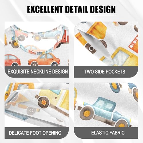 ALAZA Watercolor Car Pajamas Set Short Sleeve Cotton Sleepwear Summer Pjs 2 Piece 5-14Y4