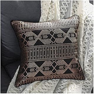 MILLSAWAY Outdoor Cushion Covers, Modern Look Hand-Woven with Geometric Pattern, 40 x 40cm(16 x 16') Decorative Square Cushion Cover for Couch, Sofa, Living Room, Bedroom (Black Copper)