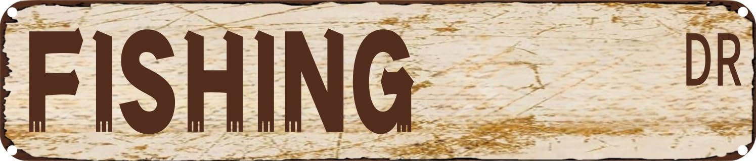 Vintage Tin Sign Retro Metal Wall Decor FISHING DR Rustic Aluminum Plaque for Home,Bar,Kitchen,Garage,Man Cave 4x16 Inch