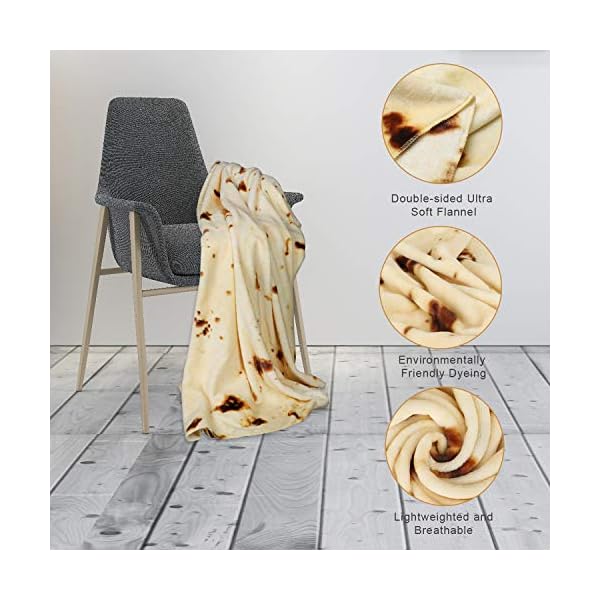 Sivio Burritos Tortilla Blanket with Dual Sided Pattern, Soft and Plush Novelty Fuzzy Blanket