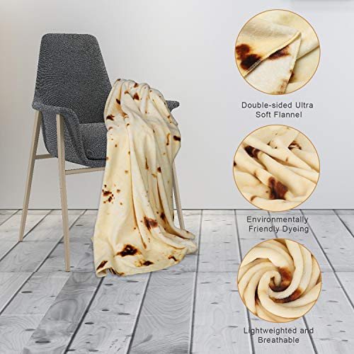 Sivio Burritos Tortilla Blanket with Dual Sided Pattern, Soft and Plush Novelty Fuzzy Blanket, Burritos Wrap Throw Blanket, Comfort Wearable Flannel Blanket for Kids and Adults (Diameter 80 inches)
