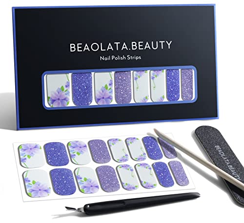 BEAOLATA Nail Polish Strips, 32 Nail Wraps, Nail Stickers, Gel Nail Strips, Easy Apply& Remove, Long Lasting, Safe for Nails, Salon Quality (Wisteria02)