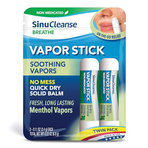 SinuCleanse Vapor Stick Solid Balm - Portable Non-Medicated Soothing Vapors. No Mess Quick Dry Moisturizing Formula 0.11 Oz (2 Pack) Made in USA