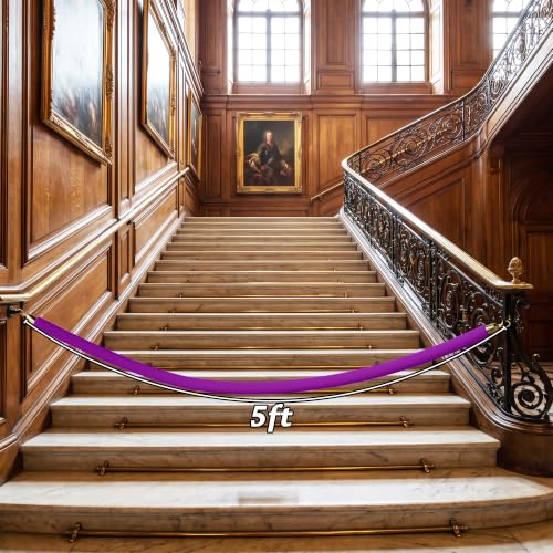 Image of 4PCS Violet Velvet Stanchion Ropes 5 Ft Crowd Control Ropes Barrier with Gold Hooks for Party Supplies,Photobooth Accessories, Prom,Birthday,Business,Wedding, Museums(Purple)