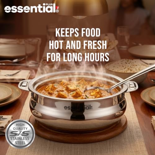 Image of BERGNER Essential Plus Stainless Steel Belly Shape Hot Pot 2000ml, Double Wall Roti Casserole, Food Grade, Hot and Cold Storage, for Rotis /Parathas /Pulao /Biryani, Hot for Hours, Easy to Clean