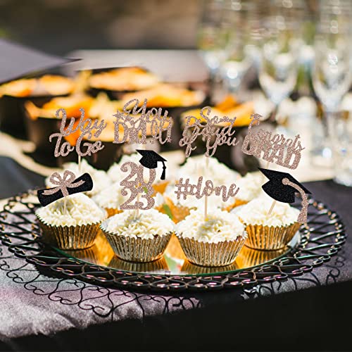 Rose Gold Graduation Cupcake Toppers 2023 Rose Gold Congrats Grad Class Of 2023 Graduation Cupcake Toppers,Cupcake Picks Graduation 2023 For Graduation Party Decorations 2023 Rose Gold - 32Pcs #TOP2