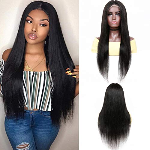YYONG 13x6 Lace Front Wigs Human Hair Pre Plucked Bleached Knots Straight Long Black T U Part Glueless Wigs for Black Women Cheap Brazilian Hair Wig 16 Inch