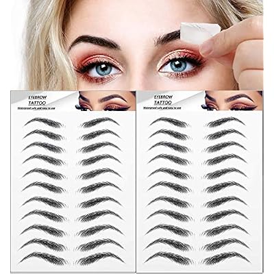 22 Pairs 4D Eyebrow Tattoo Sticker - Nature False Brows Hair-Like Authentic Long Lasting Waterproof Temporary Tattoo for Grooming Shaping (Black)