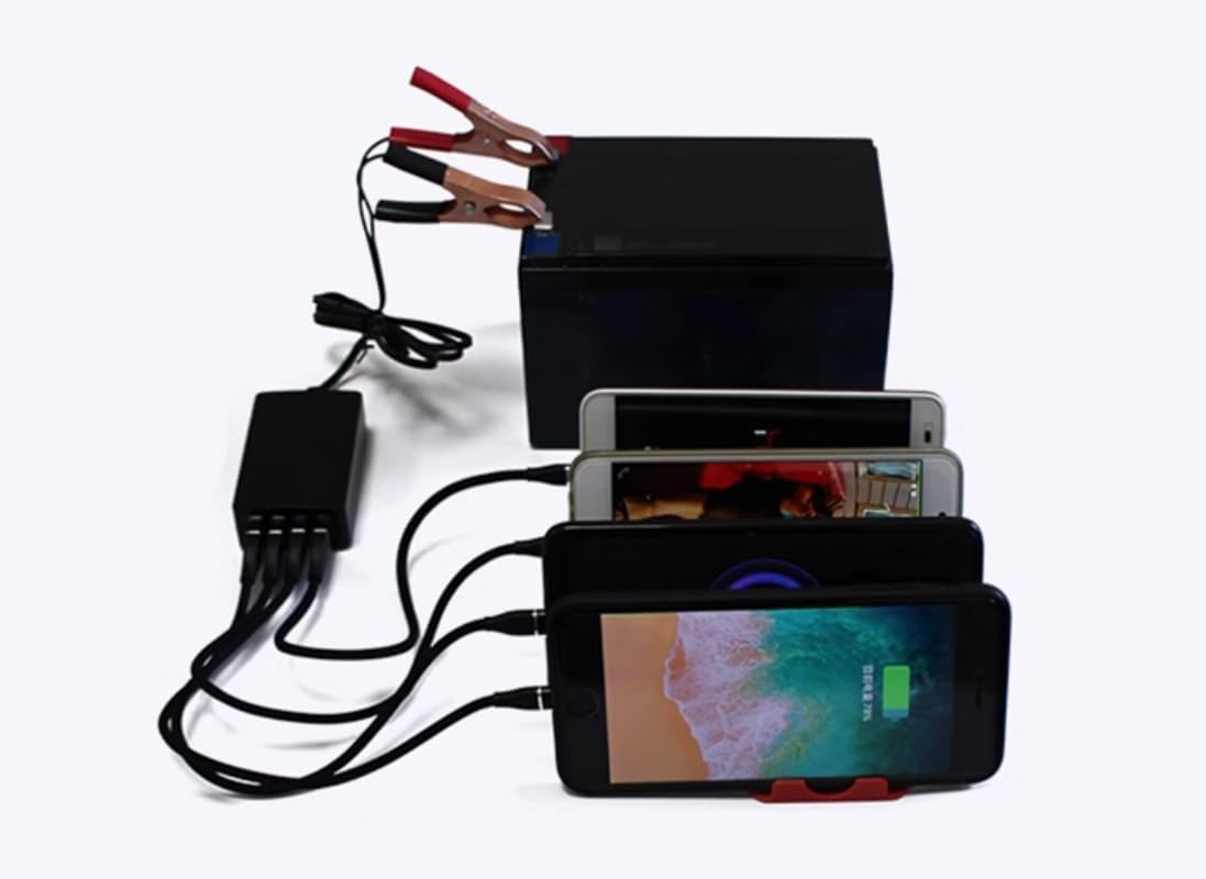 Convertitore DC con clip della batteria 12V 24V a 5V 8A USB adattatore di alimentazione Buck regolatore caricatore, 4 porte Identificare automaticamente la carica dello shunt