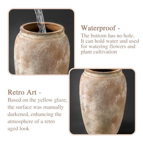 Rustic Ceramic Vase, 8.2 Inch Terracotta Rustic Vase, Farmhouse Decorative Vase Boho Decor, Christmas Decorative Vintage Flower Vase Home Decor, Living Room, Entryway, Holiday Wedding New Year Gifts — view 4