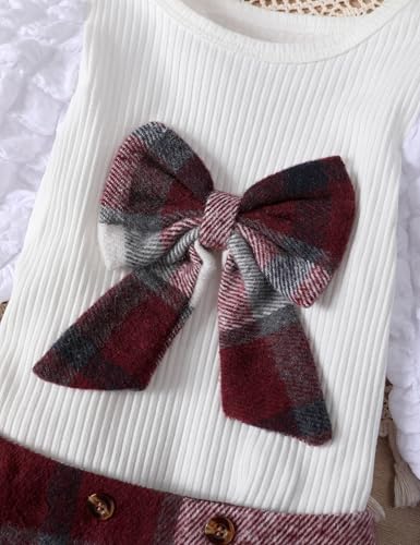 Toddler Girl Clothes Puff Long Sleeve Knit Top and Plaid Skort Set with Bowknot 2PC Girls Fall Outfits 2-8 Years4