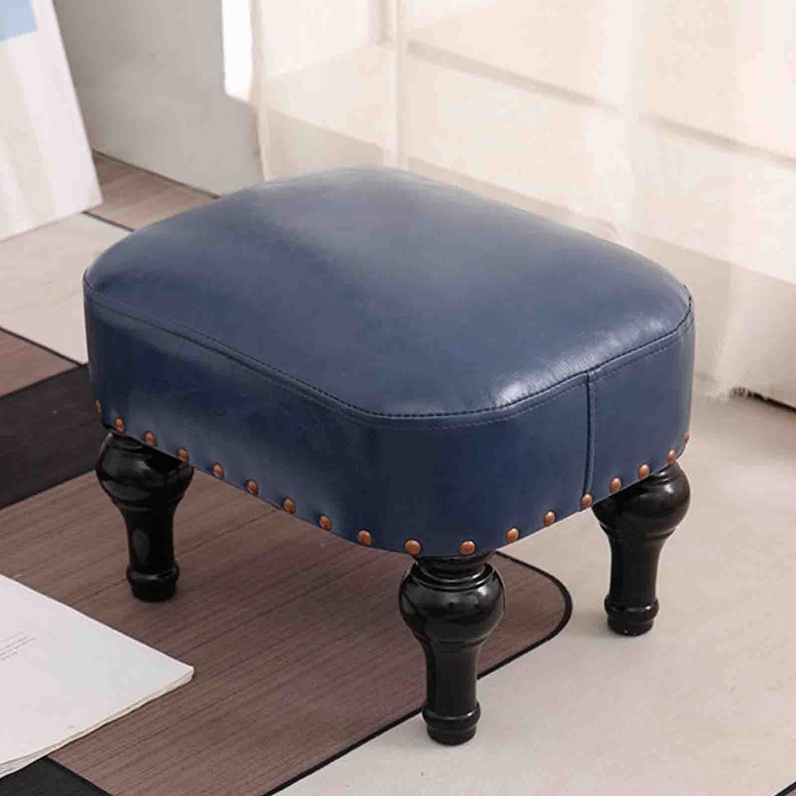 Repose-Pieds Cuir Marron Vintage - Petit Ottoman Rembourré pour Canapé de Salon