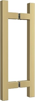 8" Square Shower Door Handle, 304 SS, Brushed Gold, 1/4-1/2 Glass | Back-to-back tubular design for easy grip, quick installation for replacement, durable rust-resistant construction