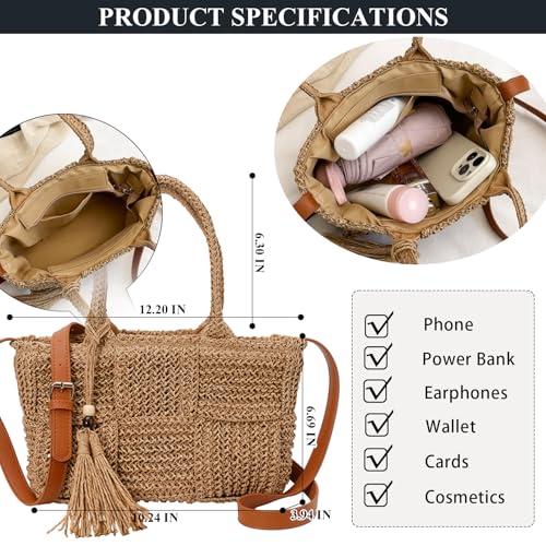 Bolso de Playa de Paja para Mujer Hobo Tote Verano miniatura 4