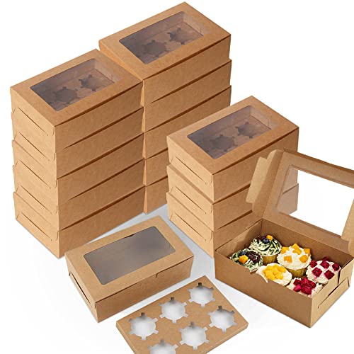 15 Packs Cupcake Boxes Cookie Boxes Bakery Boxes 9.5X6.2X3In 6 Count Kraft Bakery Carrier Boxes With Windows And Inserts To Hold Cupcakes Chocolate #TOP3