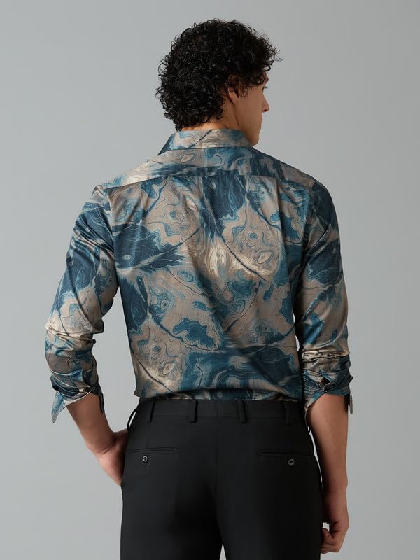Image of Men's Printed Regular Fit Full Sleeves Cotton Formal Shirt