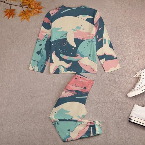 Cute Narwhal PatternsChildren's Pajama Set Round Neck Long Sleeve Top + Pants Two-piece Set100CM3