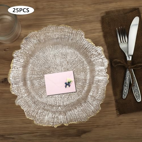 Platos Cargadores Redondos 13" Acrílico Claro con Borde Dorado 25 Piezas miniatura 4