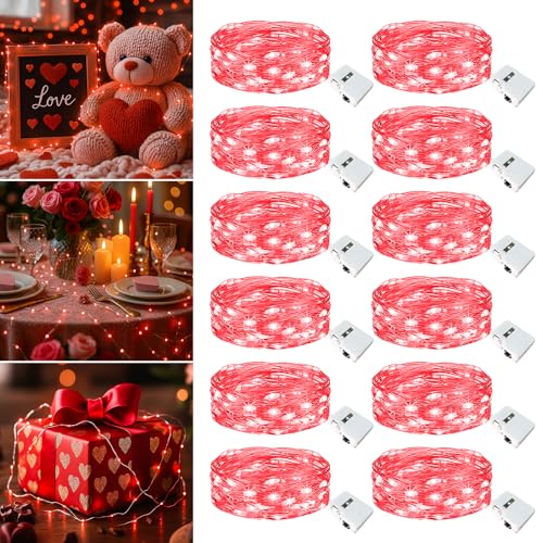 Image of 12 Pack Fairy Lights Battery Operated - 7ft 20 Led Twinkle Lights 3 Modes, Bulk Mini String Lights Waterproof for Mason Jars Vases DIY Party Wedding Decoration Christmas - Red