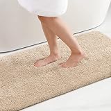 Homaxy Badezimmerteppich rutschfest Waschbar Badematte Weich Flauschig Badteppich Shaggy Hochflor Mikrofaser Badvorleger – 43 x 61 cm, Beige