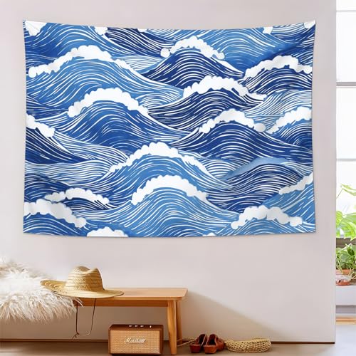 Tapisserie murale vagues japonaises pour masquer un mur nu de grand format 180x230