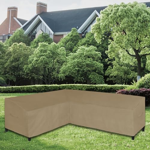 Image of Easy-Going Patio L-Shaped Sectional Sofa Cover, 85 inchX110 inch Waterproof Heavy Duty Outdoor Garden Furniture Cover (Left Facing, Camel)