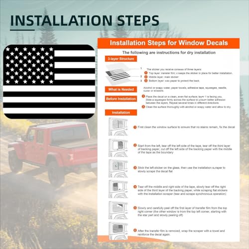 Image of Rear Middle Window American Flag Decal Compatible with Ford F150 F250 F350 2025 2024 2023-2015 Custom Fit Back Center Sliding Window Glass USA Flag Vinyl Sticker Exterior Accessories(Matte Black)