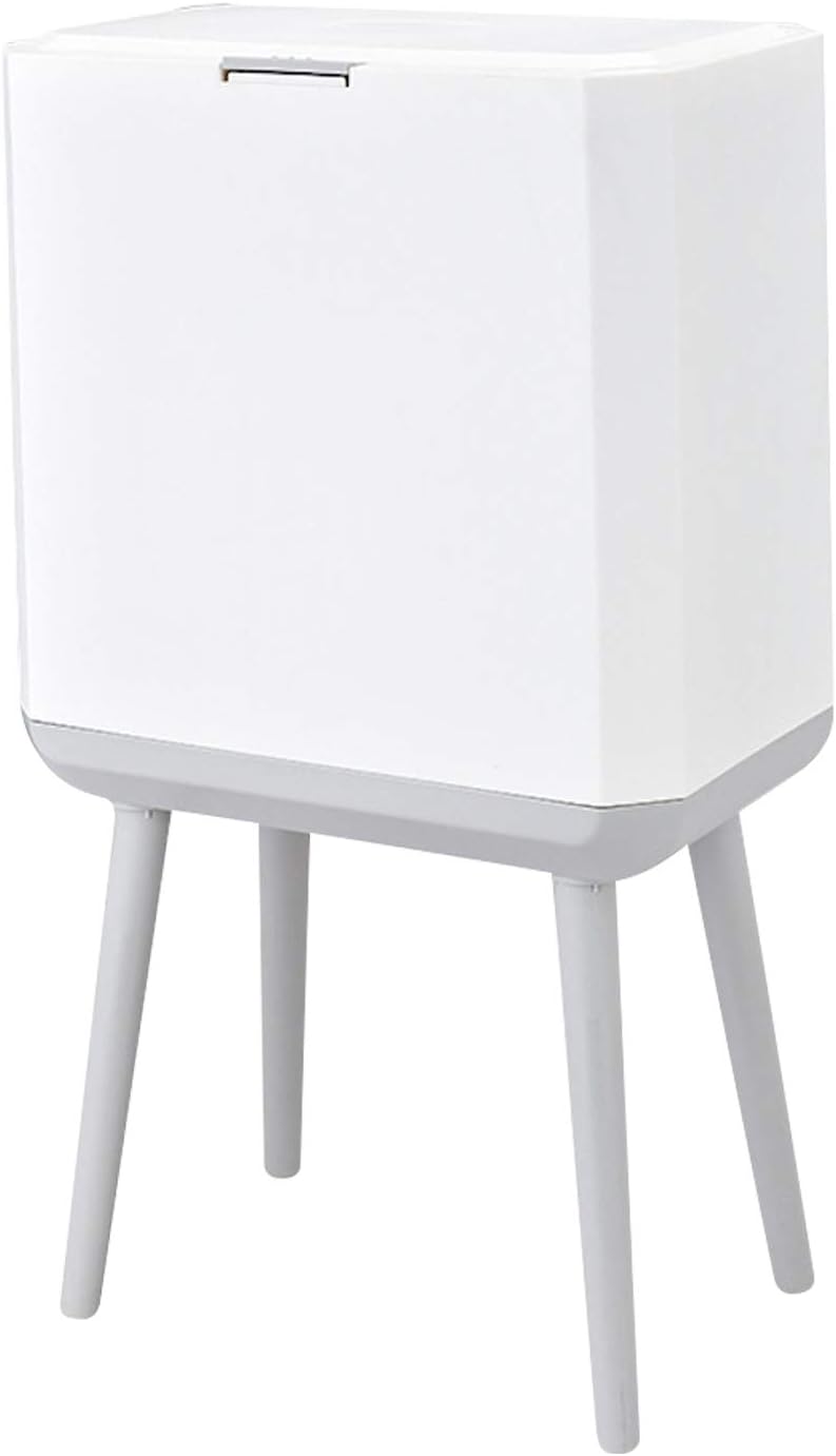 Tall Kitchen Trash Can with Long Legs (Single) Modern Nordic Style Waste Basket - Dual Compartment Trash Can with Lid - White Trash Can w/ Pop Open Cover - Elevated Trash Bin - 3.7GAL