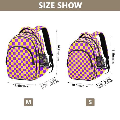 Yellow and Purple Buffalo Checkered Toddler Backpack for Prechool Boys Girls 3-8 Years Mini Bookbag S4